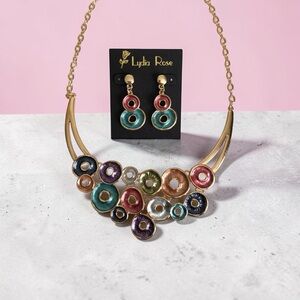 Multicolor Enamel Statement Necklace & Earring Set